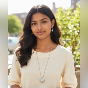 Silver Opalescent Pendant Necklace & Earrings Set | NWT